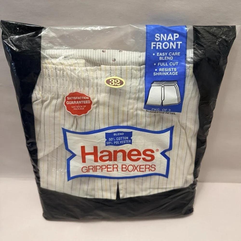 Mens Vintage Hanes Gripper Boxers 3 Pack Size 32 Sealed Deadstock Underwear Snap